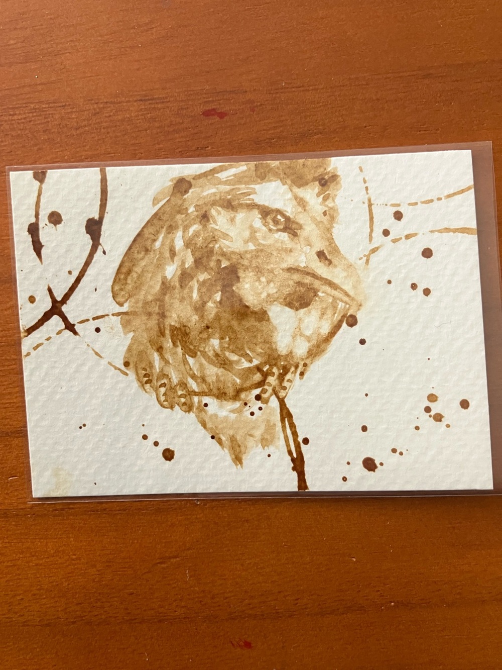 original coffee chicken painting atc farm bird collectible art EAE USA artwork
